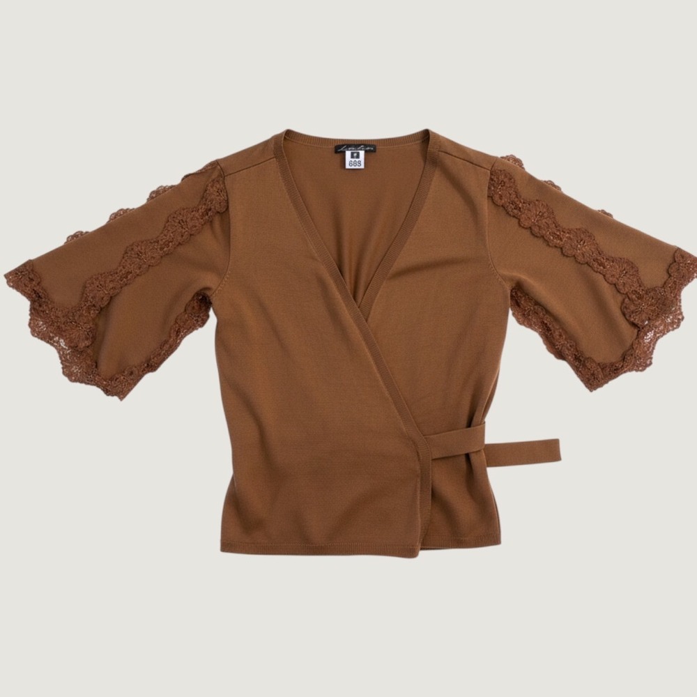 Vintage 90s Lillie Rubin Beaded Lace Silk Blend Wrap Shrug Top